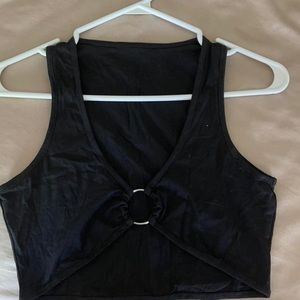 V neck crop tank with metal gathering detail